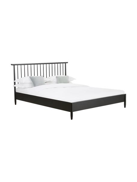 Łóżko z litego drewna sosnowego z zagłówkiem Windsor, Lite drewno sosnowe z certyfikatem FSC, Drewno sosnowe, czarny, S 140 x D 200 cm