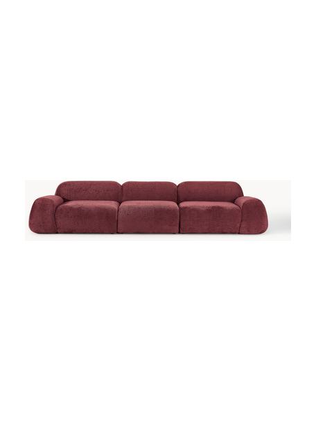 Sofa modułowa (4-osobowa) Teddy-Bouclé Wolke, Tapicerka: Teddy-Bouclé (100% polies, Stelaż: drewno sosnowe, drewno św, Nogi: tworzywo sztuczne Ten pro, Burgundowy Teddy-Bouclé, S 343 x G 118 cm