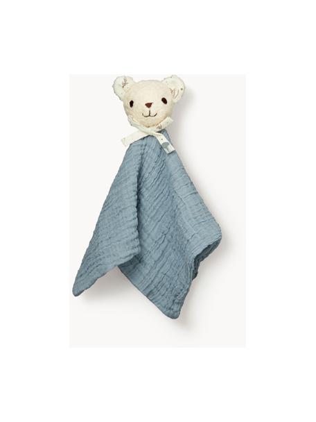 Doudou en coton bio Bear, Gris-bleu, blanc cassé, larg. 35 x long. 35 cm