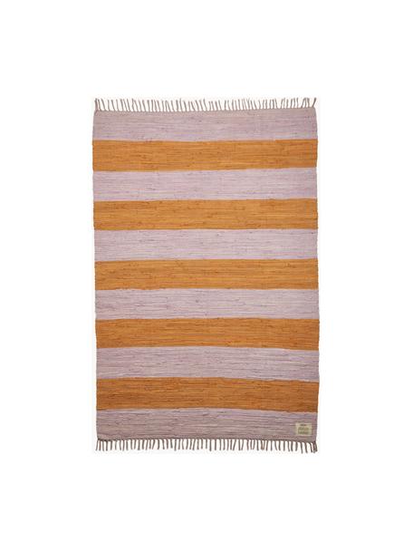 Tappeto in cotone tessuto a mano con frange Chindi, 100% cotone, Lavanda, arancione, Larg. 140 x Lung. 200 cm (taglia S)
