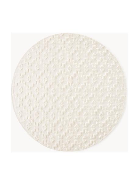 Alfombra redonda de algodón texturizada Idris, 100% algodón, Blanco crema, Ø 200 cm (Tamaño L)