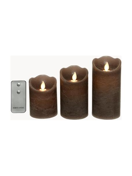 Bougie LED à piles Beno, 3 élém., Cire, Brun, Lot de différentes tailles