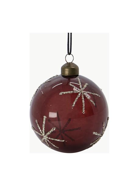 Boules de Noël Star, 4 pièces, Verre, Lie de vin, argenté, Ø 8 cm