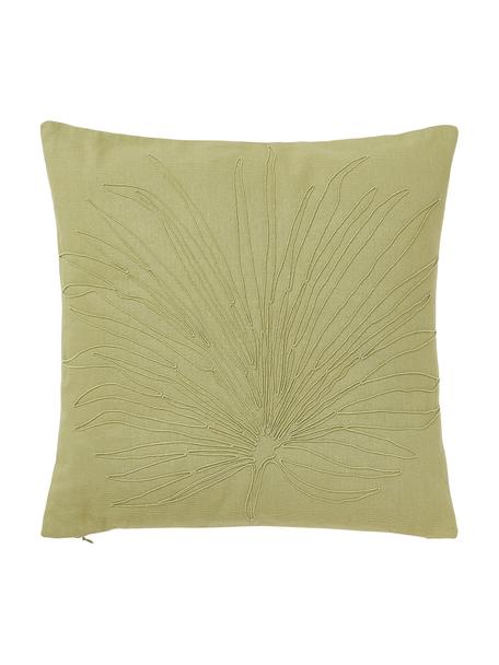 Housse de coussin 45x45 brodée Pritha, 100 % coton, Vert, larg. 45 x long. 45 cm