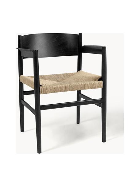 Silla de madera de haya artesanal con asiento tejido Nestor, Asiento: malla de papel, Estructura: madera de haya Este produ, Beige claro, madera de haya negro pintado, An 56 x F 53 cm