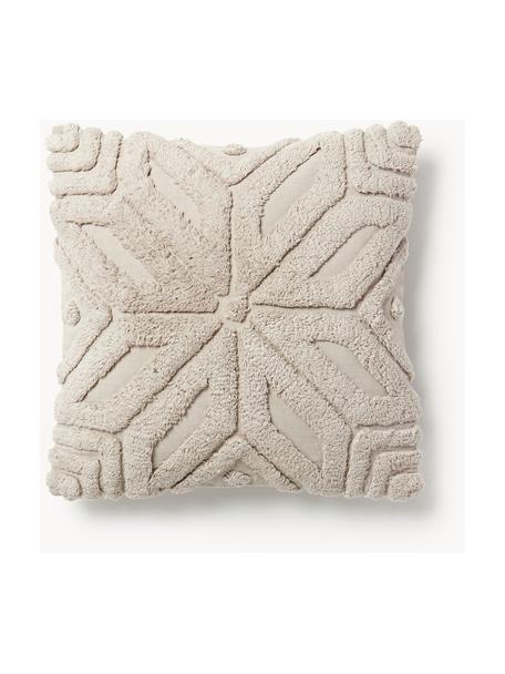 Housse de coussin 45x45 en coton avec motif hivernal Nira, 100% coton, Beige avec motif de flocons de neige, larg. 45 x long. 45 cm