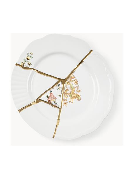 Plato postre de porcelana Kintsugi, Blanco Off White brillante, Ø 21 cm