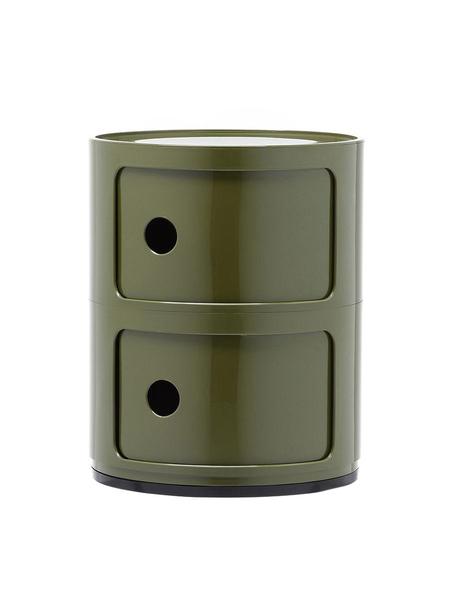 Designový odkládací stolek Componibili, 2 moduly, Umělá hmota, s certifikací Greeguard, Zelená, lesklá, Ø 32 cm, V 40 cm