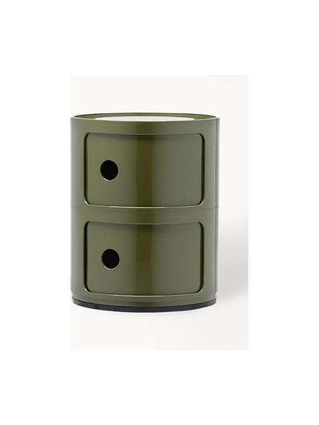 Contenitore di design con 2 cassetti Componibili, Plastica (ABS) laccata, certificata Greenguard, Verde oliva, lucido, Ø 32 x Alt. 40 cm