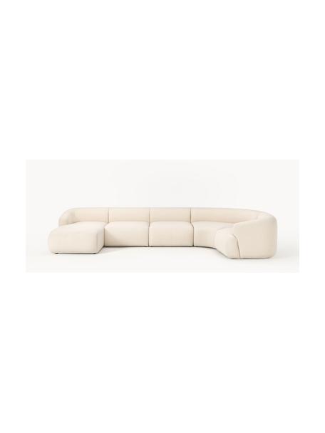 Sofa modułowa bouclé Sofia, Tapicerka: bouclé (100% poliester) D, Stelaż: drewno świerkowe z certyf, Nogi: tworzywo sztuczne, Kremowobiały bouclé, S 404 x G 231 cm, prawostronna