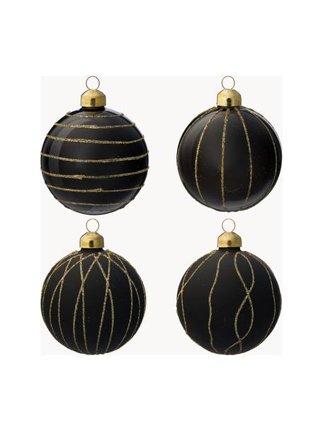 Weihnachtskugeln Michel, 12er-Set, Glas, Schwarz, Goldfarben, Ø 8 cm
