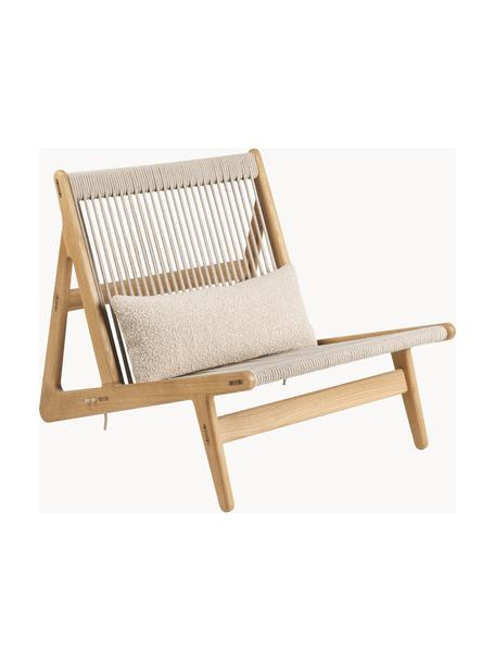 Sillón artesanal de madera de roble con cojín de asiento MR01 Initial, Estructura: madera de nogal embarniza, Asiento: cuerda de lino, Madera de roble, beige claro, An 65 x F 88 cm