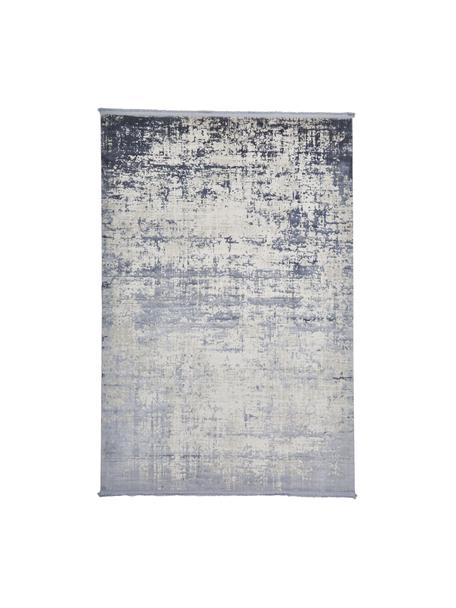 Tappeto vintage effetto lucido con frange Cordoba, Retro: 100% cotone, Blu, grigio, Larg. 80 x Lung. 150 cm (taglia XS)