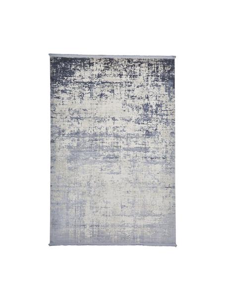 Tapis soyeux à poils ras et franges Cordoba, Tons bleus, larg. 80 x long. 150 cm (taille XS)