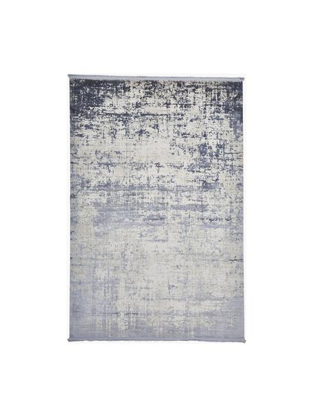 Tapis soyeux à poils ras et franges Cordoba, Tons bleus, larg. 80 x long. 150 cm (taille XS)