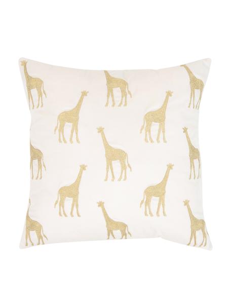 Federa arredo in velluto ricamata Giro, 100% velluto di poliestere, Bianco crema, dorato, Larg. 40 x Lung. 40 cm
