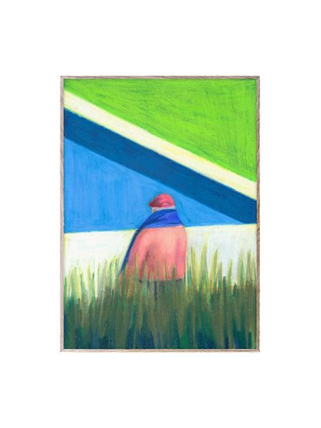 Poster Les Vacances 03, Cartoncino opaco da 210 g firmato Hahnemühle, stampa digitale con 10 colori resistenti ai raggi UV, Tonalità beige, blu e verde, Larg. 30 x Alt. 40 cm