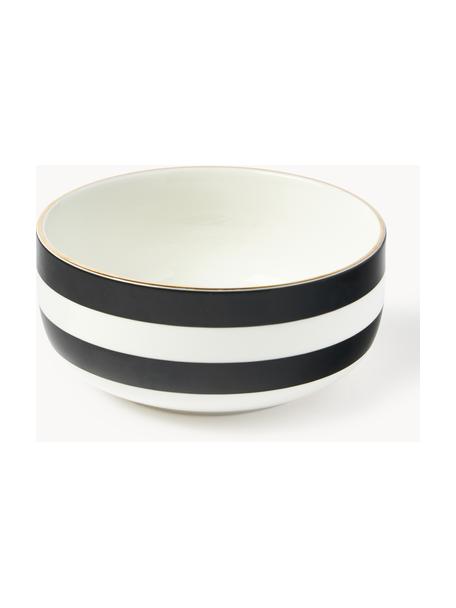 Bols en porcelaine artisanaux Lumi, 4 pièces, Porcelaine, haute brillance, Blanc, noir, doré, Ø 14 x haut. 6 cm