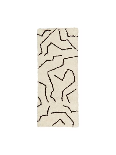 Alfombra corredor artesanal de pelo largo Davin, Parte superior: 100% poliéster-microfibra, Reverso: poliéster reciclado, Crema y negro estampado, An 80 x L 200 cm