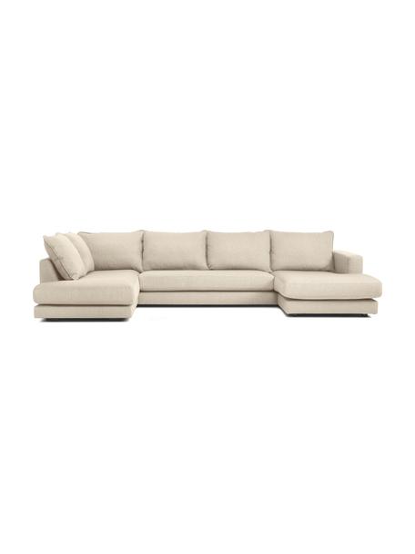Woonlandschap Tribeca, Frame: massief grenenhout, Poten: massief beukenhout, gelak, Geweven stof donkerbeige, B 356 x D 195 cm, hoekdeel links