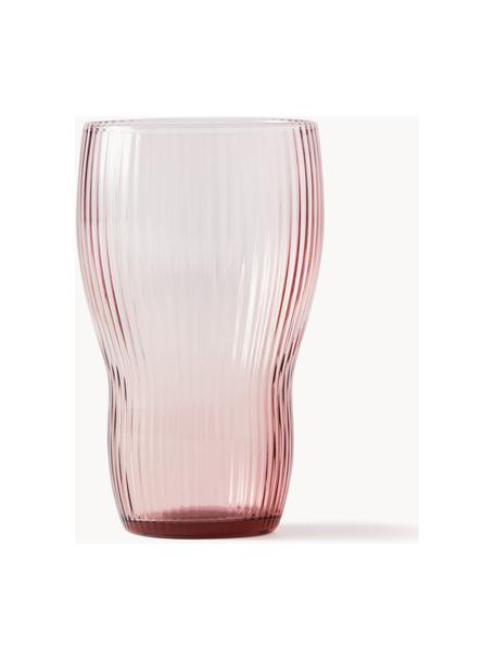 Bicchieri da long drink in vetro soffiato con struttura millerighe Pum, 2 pz, Vetro soffiato, Rosa, Ø 7 x Alt. 12 cm, 300 ml