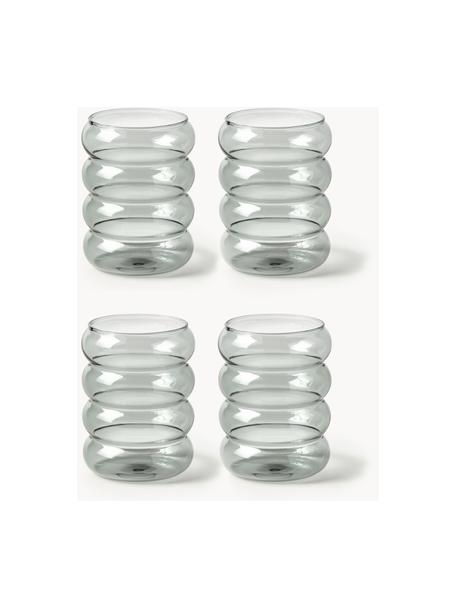 Bicchieri in vetro soffiato Bubbly 4 pz, Vetro borosilicato, Grigio trasparente, Ø 8 x Alt. 10 cm, 320 ml