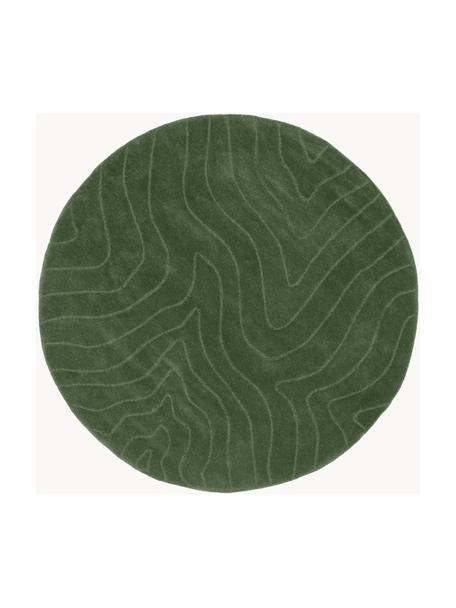 Kulatý ručně všívaný vlněný koberec Aaron, Tmavě zelená, Ø 200 cm (velikost L)