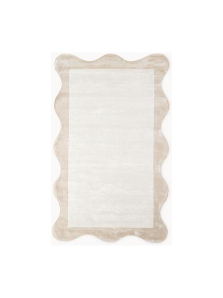 Handgewebter Viskoseteppich Wavy mit welligem Rand, Flor: 100 % Viskose, Beige, B 110 x L 180 cm (Größe S)