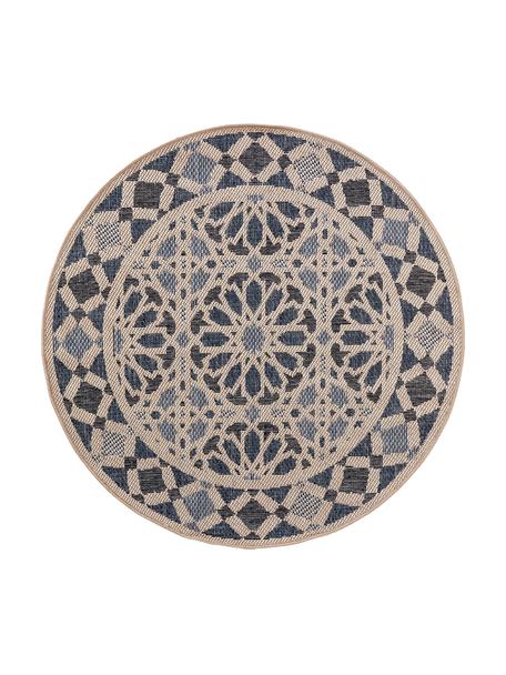 Tapis intérieur extérieur à motif floral River, 100 % polypropylène, Beige, tons bleus, Ø 130 cm (taille M)