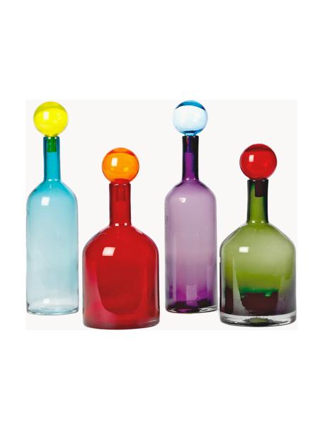 Botellas decorativas sopladas Bubbles, 4 unid., Vidrio soplado artesanalmente, Multicolor, Set de diferentes tamaños