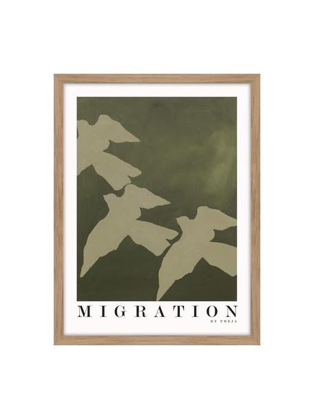 Digitálna tlač s rámom Migration, Tóny zelenej, biela, čierna, Š 30 x V 40 cm