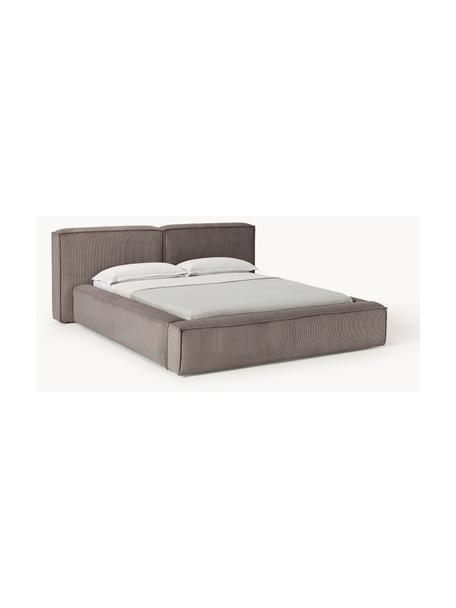 Cama tapizada en pana Lennon, con espacio de almacenamiento, Tapizado: pana (98% poliéster, 2% p, Estructura: madera de pino maciza, ma, Patas: madera, plástico Este pro, Pana gris pardo, An 228 x L 243 cm (colchón 160 x 200 cm)