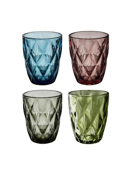 Set 4 bicchieri con motivo in rilievo Colorado, Vetro, Verde, rosa, blu, grigio, Ø 8 x Alt. 10 cm, 260 ml