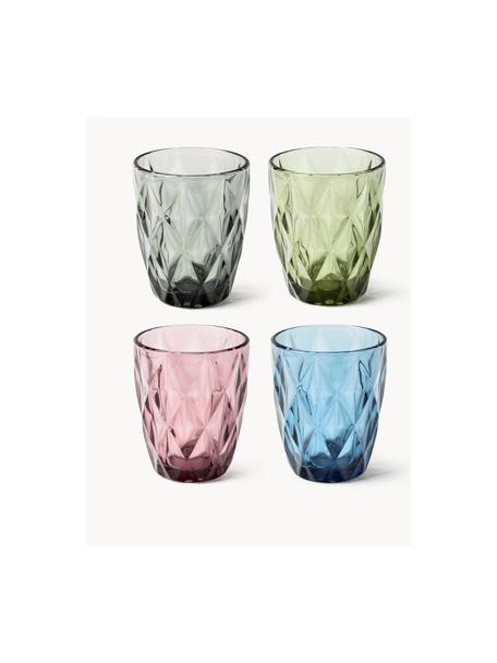 Verres à eau avec embossage décoratif Colorado, 4 élém., Bleu, mauve, gris, vert, Ø 8 x haut. 10 cm, 260 ml