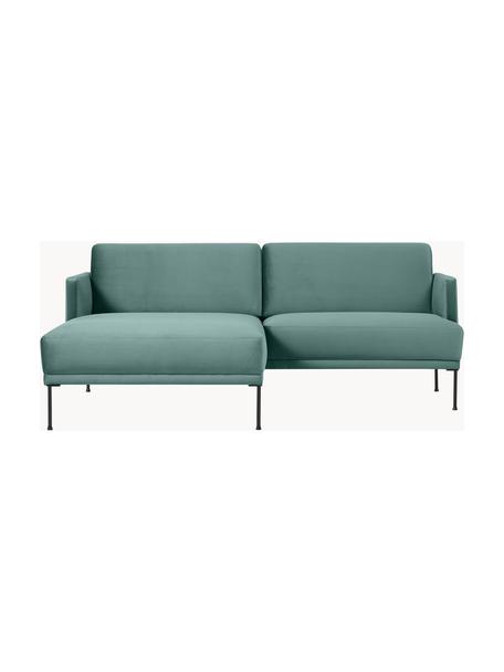 Kleines Samt-Ecksofa Fluente, Bezug: Samt (100 % Polyester) De, Gestell: Massives Kiefernholz, FSC, Füße: Metall, pulverbeschichtet, Samt Petrol, B 198 x T 152 cm, Eckteil links