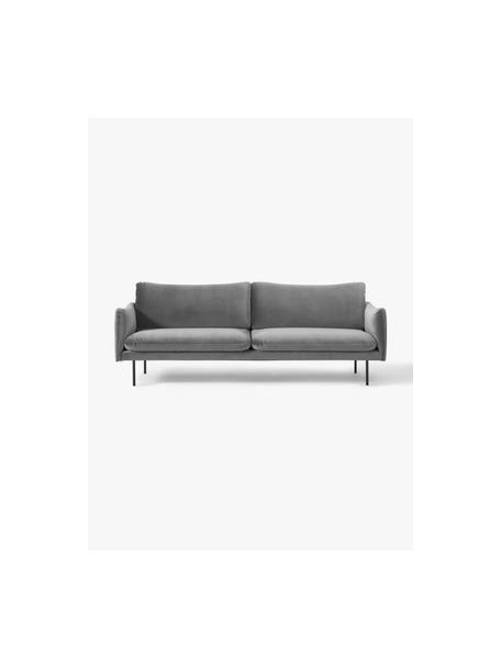 Fluwelen bank Moby (3-zits), Bekleding: fluweel (hoogwaardig poly, Frame: massief grenenhout, FSC-g, Poten: gepoedercoat metaal, Fluweel grijs, B 220 x D 95 cm