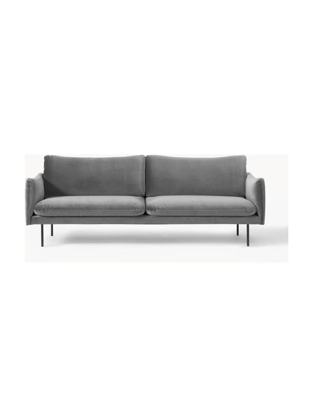 Sofa z aksamitu Moby (3-osobowa), Tapicerka: aksamit (wysokiej jakości, Stelaż: lite drewno sosnowe, Nogi: metal malowany proszkowo , Szary aksamit, S 220 x G 95 cm