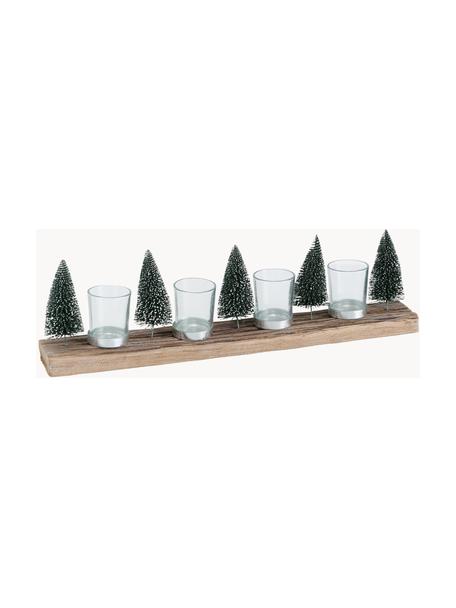 Teelichthalter-Set Tarvino, 5-tlg., Sockel: Holz, Dekor: Kunststoff, Metall, Grün, Braun, B 7 x H 15 cm