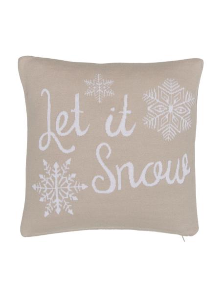 Kissenhülle Let It Snow in Beige, 100% gekämmte Baumwolle, Beige, Cremeweiß, B 40 x L 40 cm