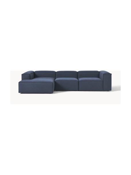 Narożna sofa modułowa Lennon, Tapicerka: 100% poliester Dzięki tka, Stelaż: lite drewno sosnowe, skle, Nogi: tworzywo sztuczne Ten pro, Ciemnoniebieska tkanina, S 327 x G 180 cm, lewostronna