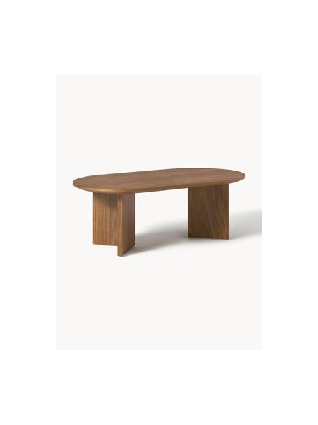 Mesa de centro ovalada de madera Toni, Tablero de fibra de media densidad (MDF) chapado en nogal, pintado, Madera de nogal, An 100 x F 55 cm