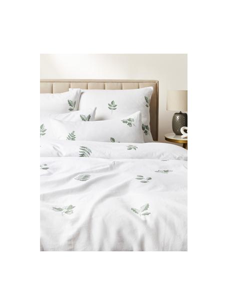 Housse de couette en flanelle Fraser, Blanc, vert sauge, larg. 200 x long. 200 cm