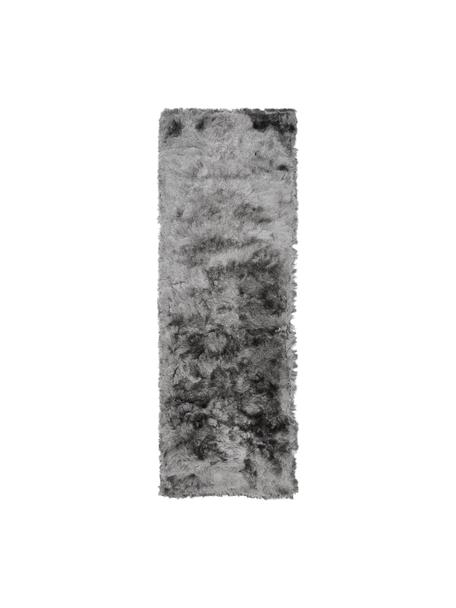 Glanzende hoogpolige loper Jimmy in lichtgrijs, Bovenzijde: 100% polyester, Onderzijde: 100% katoen, Lichtgrijs, B 80 x L 250 cm
