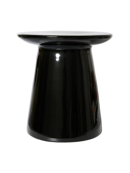 Ronde bijzettafel Earthenware met glanzende oppervlak, Keramiek, Zwart, Ø 40 x H 43 cm