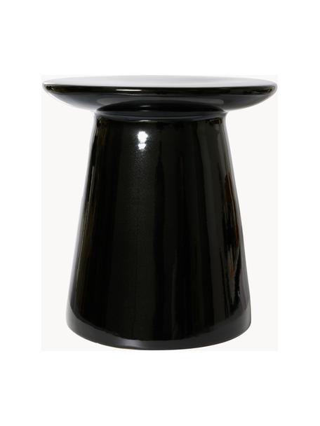Runder Beistelltisch Earthenware mit glänzender Oberfläche, Steingut, Schwarz, Ø 40 x H 43 cm