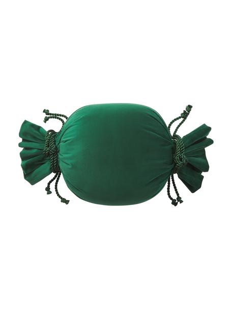 Cuscino in velluto verde scuro a forma di caramella Pandora, Velluto verde, Ø 30 cm