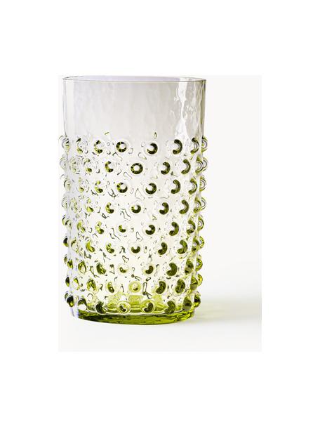 Set de vasos artesanales con relieves Hobnail, 6 uds., Vidrio, Verde oliva, Ø 7 x Al 11 cm, 200 ml