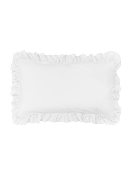 Funda de almohada de algodón con volantes Florence, Blanco, 50 x 70 cm