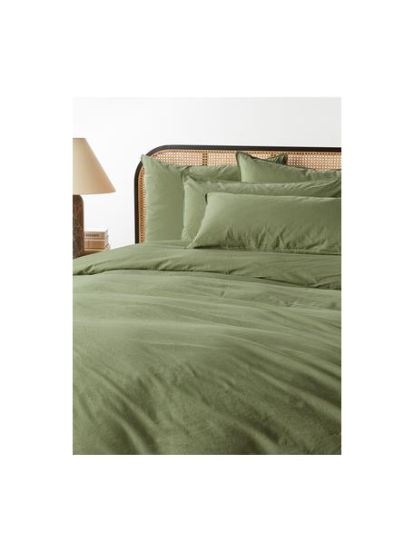 Housse de couette en percale de coton Debbie, Vert olive, larg. 140 x long. 200 cm