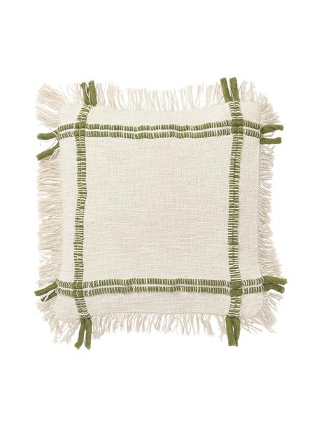 Handgefertigte Baumwoll-Kissenhülle Catalina mit Fransen, Vorderseite: 57 % Baumwolle, 43 % Woll, Rückseite: 100 % Baumwolle Das in di, Beige, Khaki, B 45 x L 45 cm